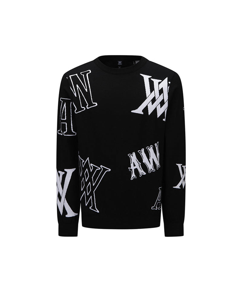 Men's Sweater In All-over Logo Intarsia Mohair And Wool In Black
