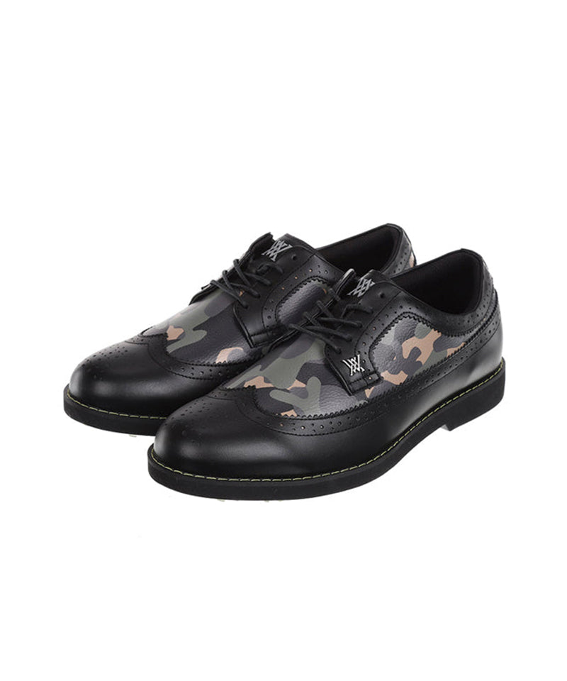 Men's Camo Wingtip Brogue Shoes - Black