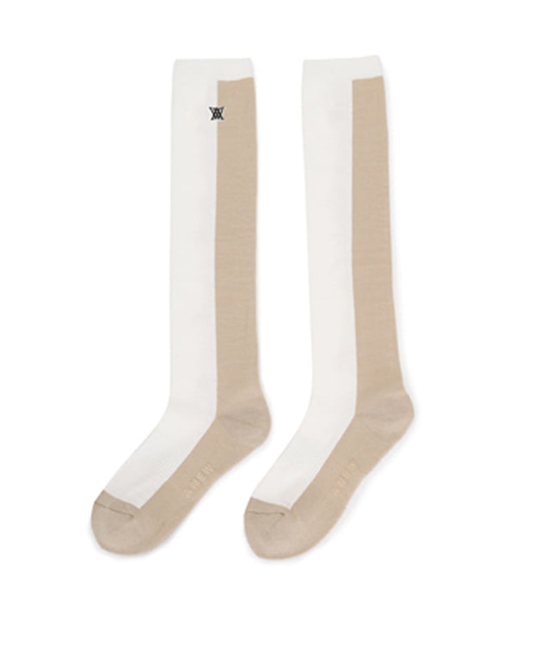 Women's Color Block Over Knee Socks - Off-White