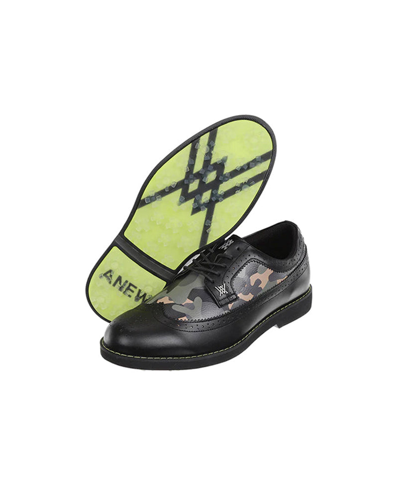 Men's Camo Wingtip Brogue Shoes - Black