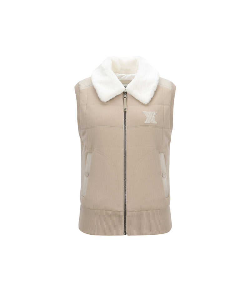 ANEW Golf Women's Fake Fur Collar Hybrid Down Vest - Light Beige