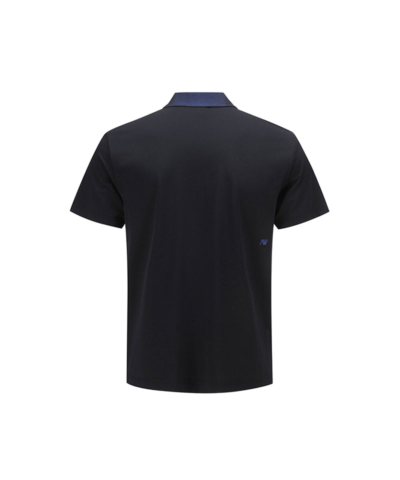 Men Collar Point Short T-Shirt - Black