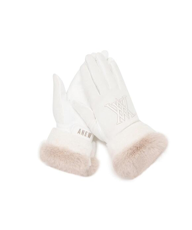 ANEW GOLF Women's  Furry Gloves & Women's Bell Bucket Hat - Ivory SET