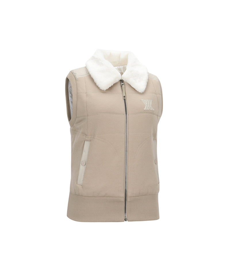 ANEW Golf Women's Fake Fur Collar Hybrid Down Vest - Light Beige