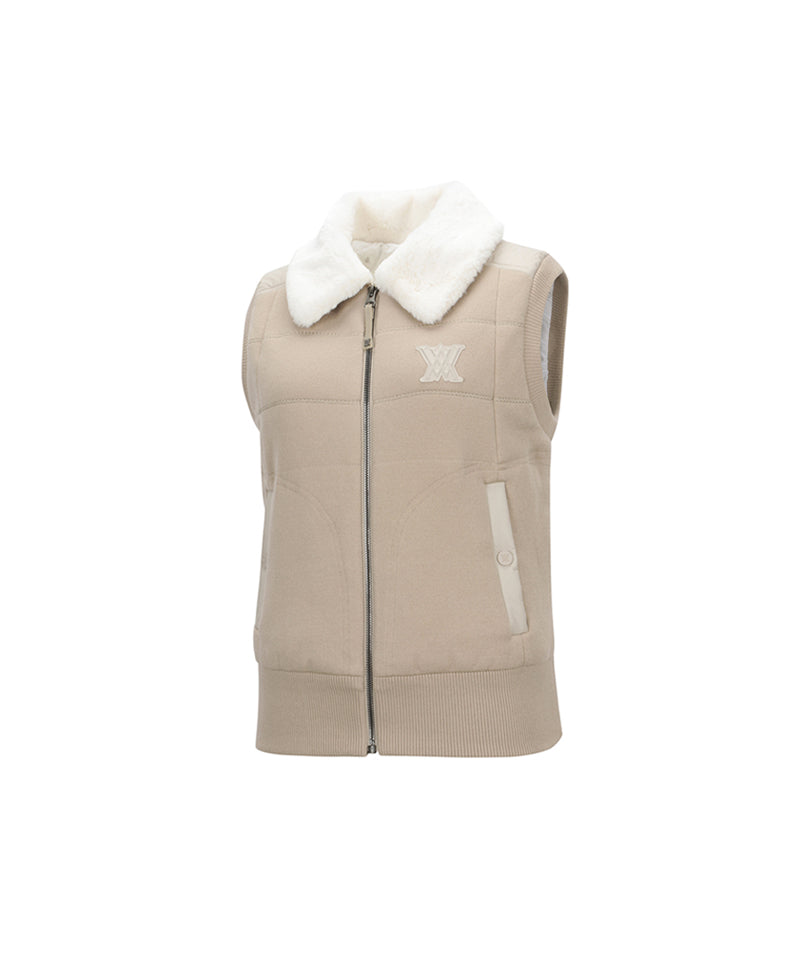 ANEW Golf Women's Fake Fur Collar Hybrid Down Vest - Light Beige