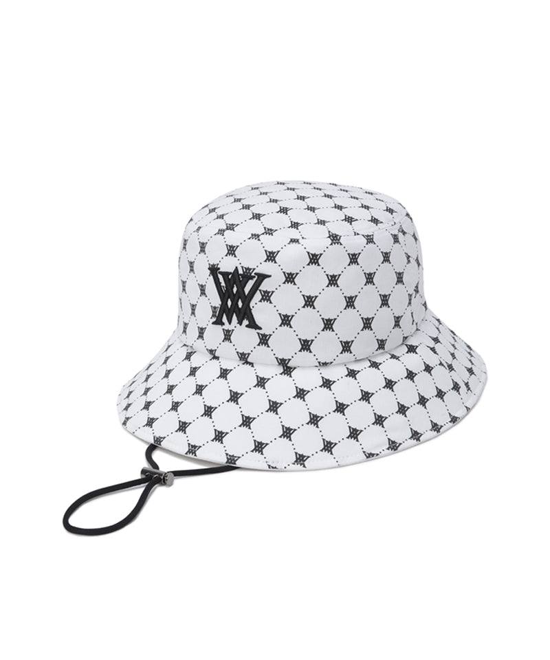 Unisex Monogram Pattern Bucket Hat - White