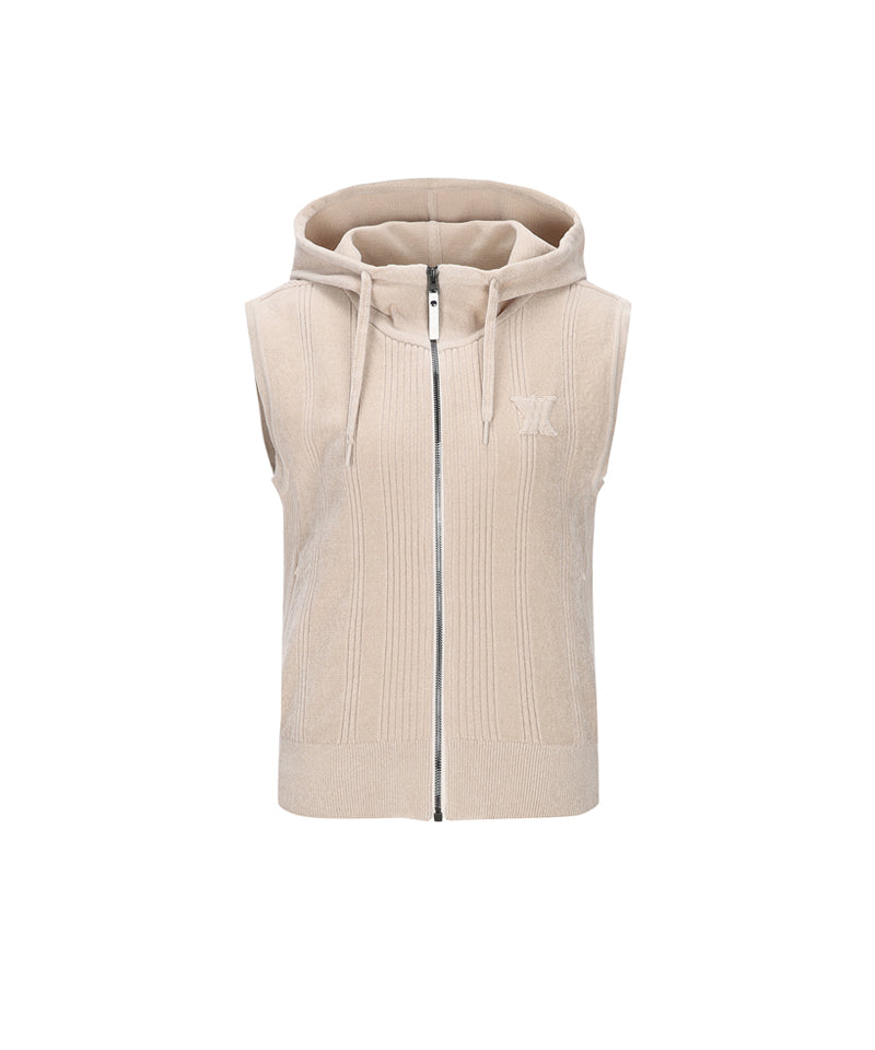 Women's Chenille Knit Hood Vest - Light Beige