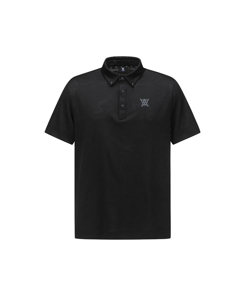 Men's Jacquard Collar Short T-Shirt - Black