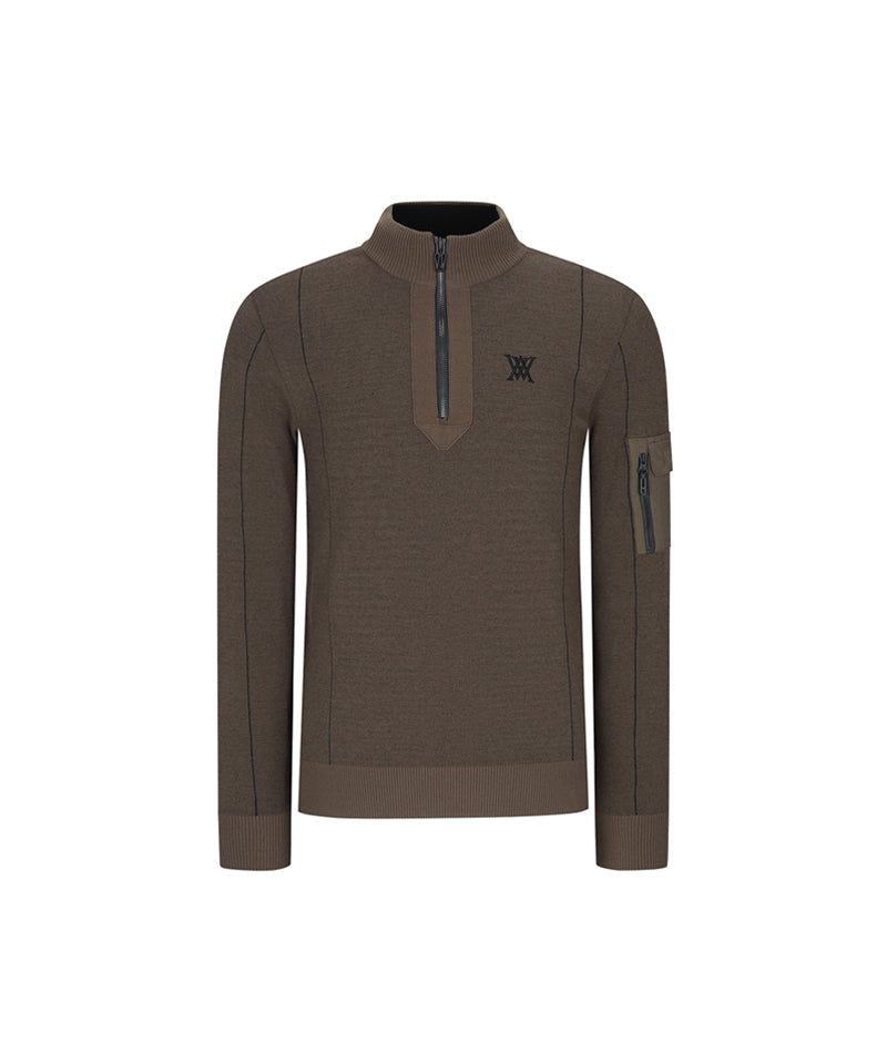 Men's Two Tone Half Zip-Up Pullover - Khaki