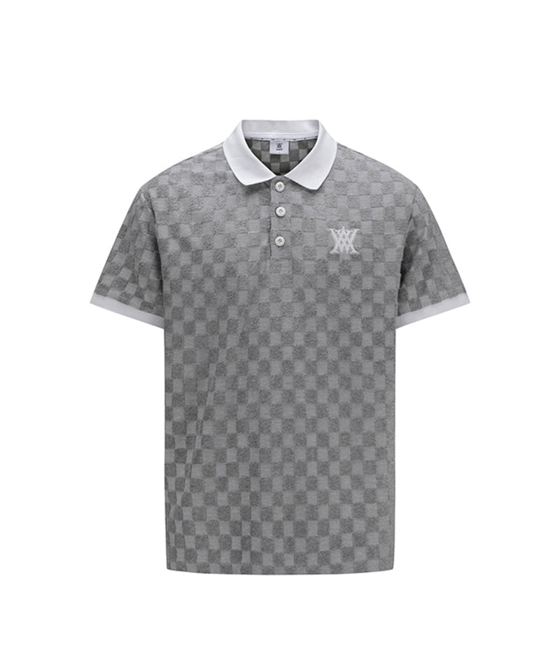 ANEW Golf Men's Terry Check Block Short T-Shirt - Gray