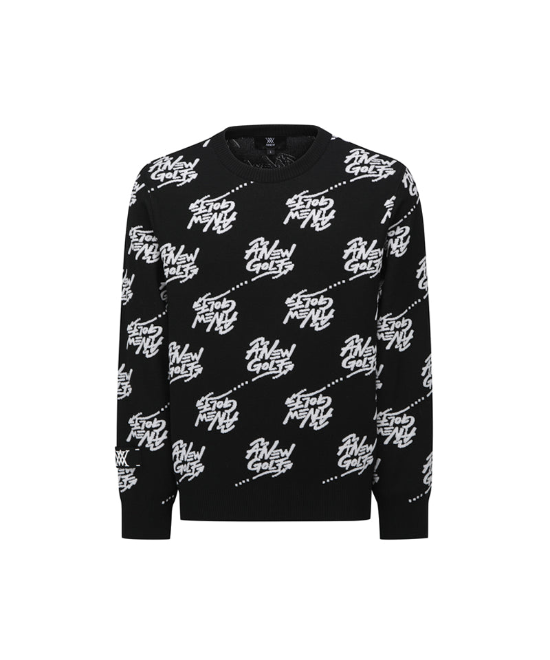 Men's Logo Pattern Jacquard Pullover - Black