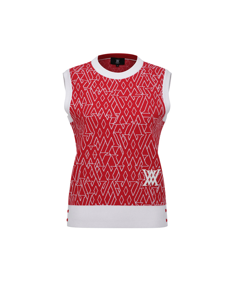 Women's SP Logo Pattern Knit Vest - Red