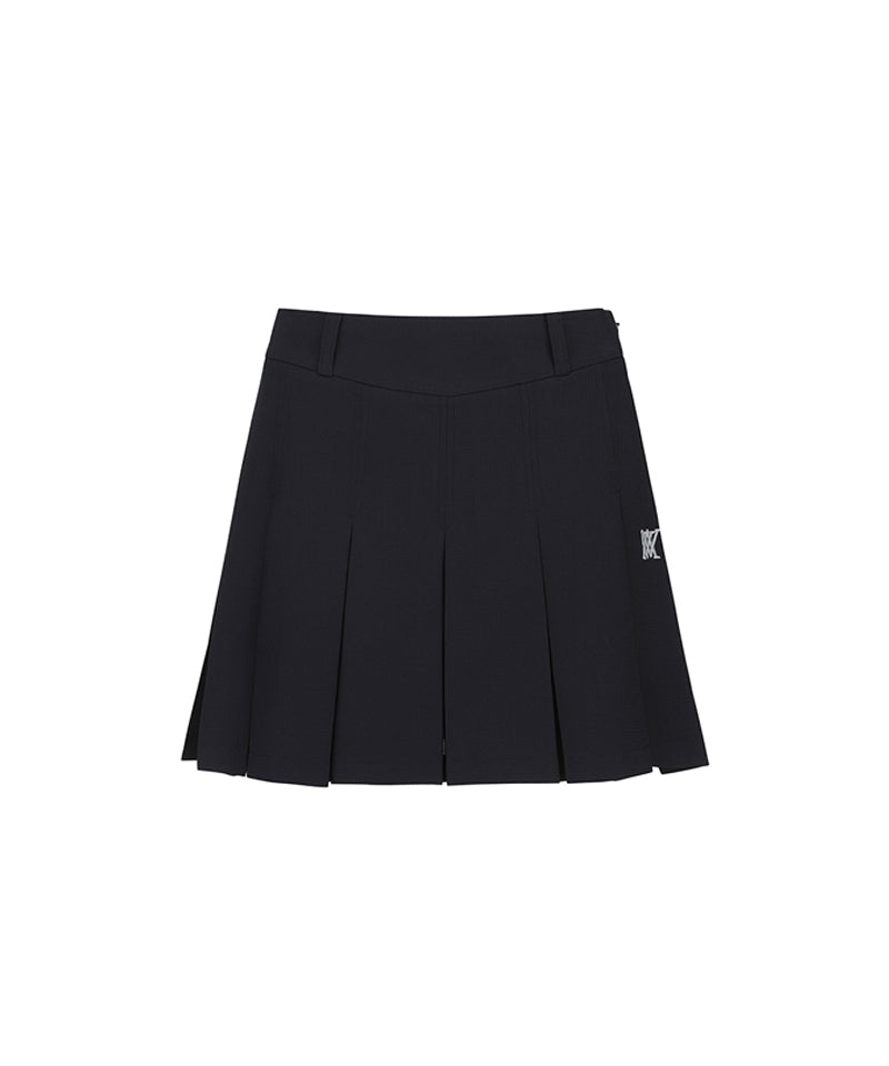 Women's Leather Buckle Point Pleats Skirt  - Black
