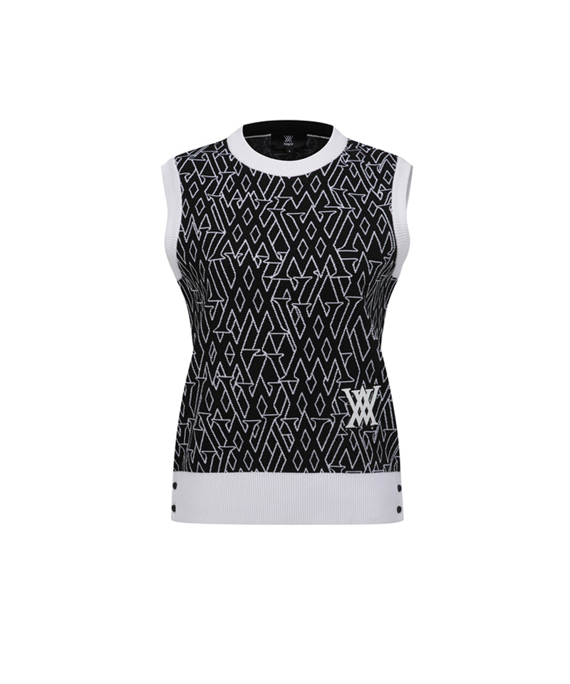 Women's SP Logo Pattern Knit Vest - Black