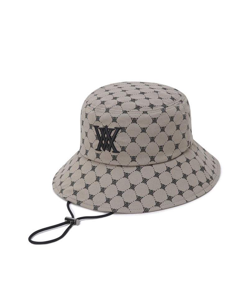 Unisex Monogram Pattern Bucket Hat - Beige