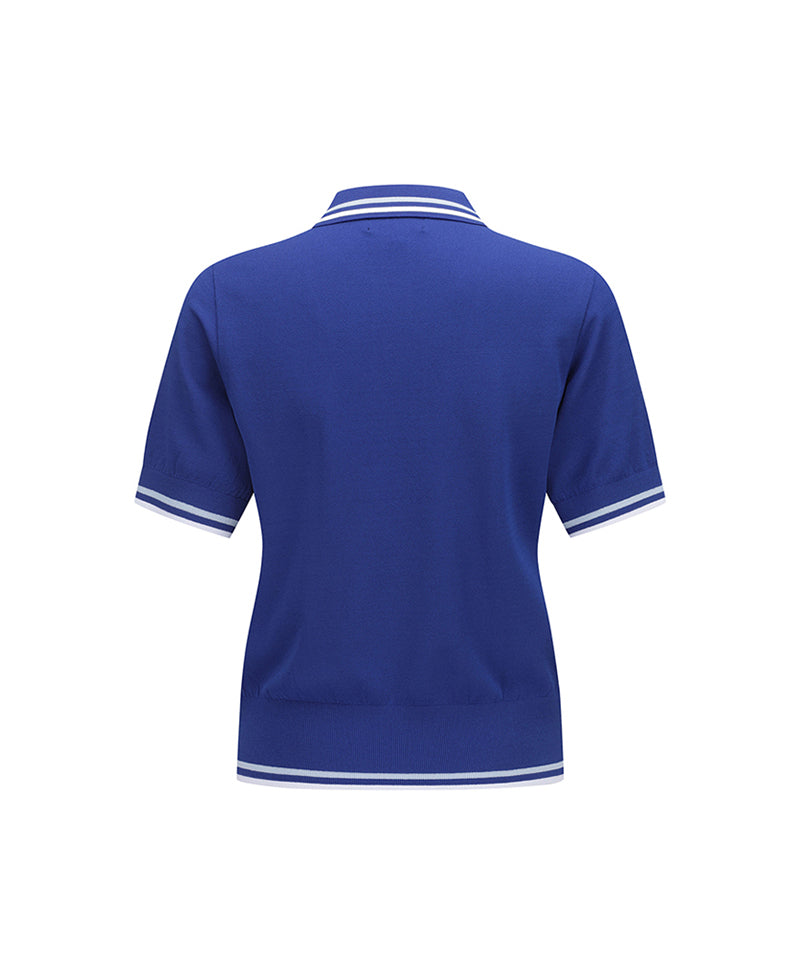 Women Wide Collared Short Sleeve Sweater - Royal Blue