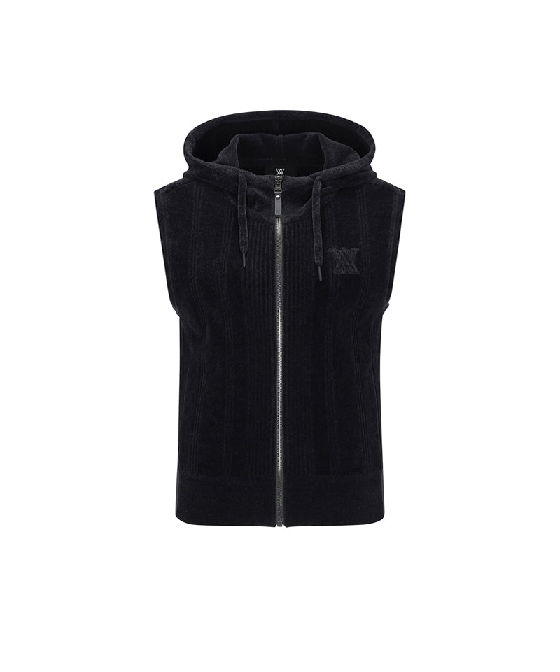 Women's Chenille Knit Hood Vest - Black