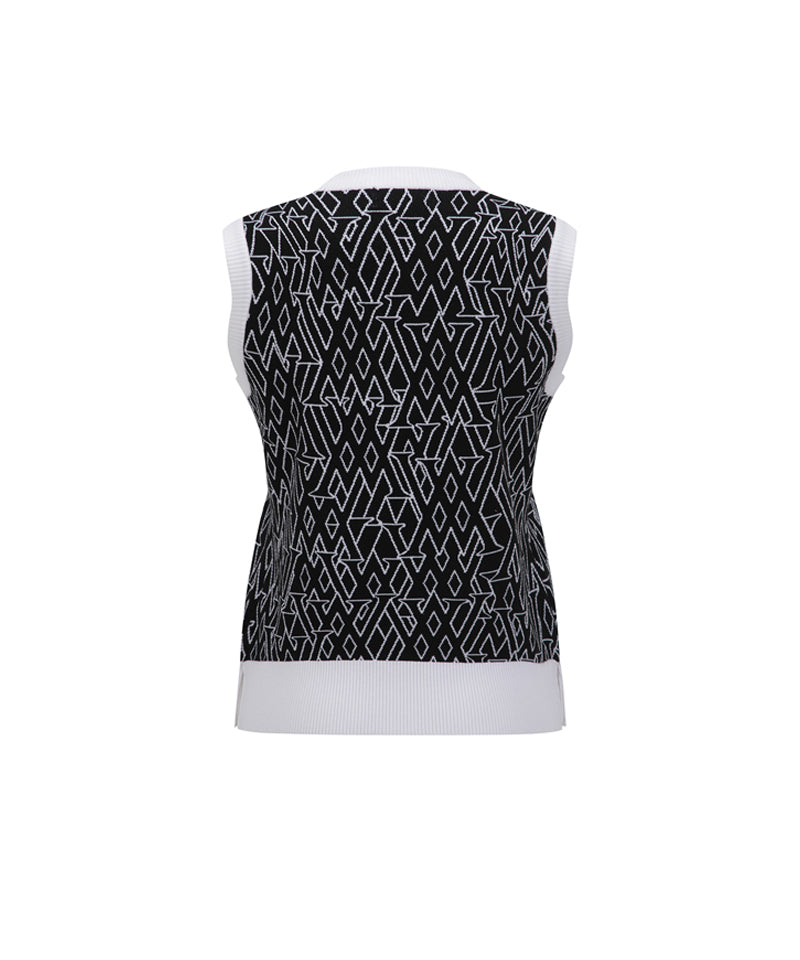 Women's SP Logo Pattern Knit Vest - Black