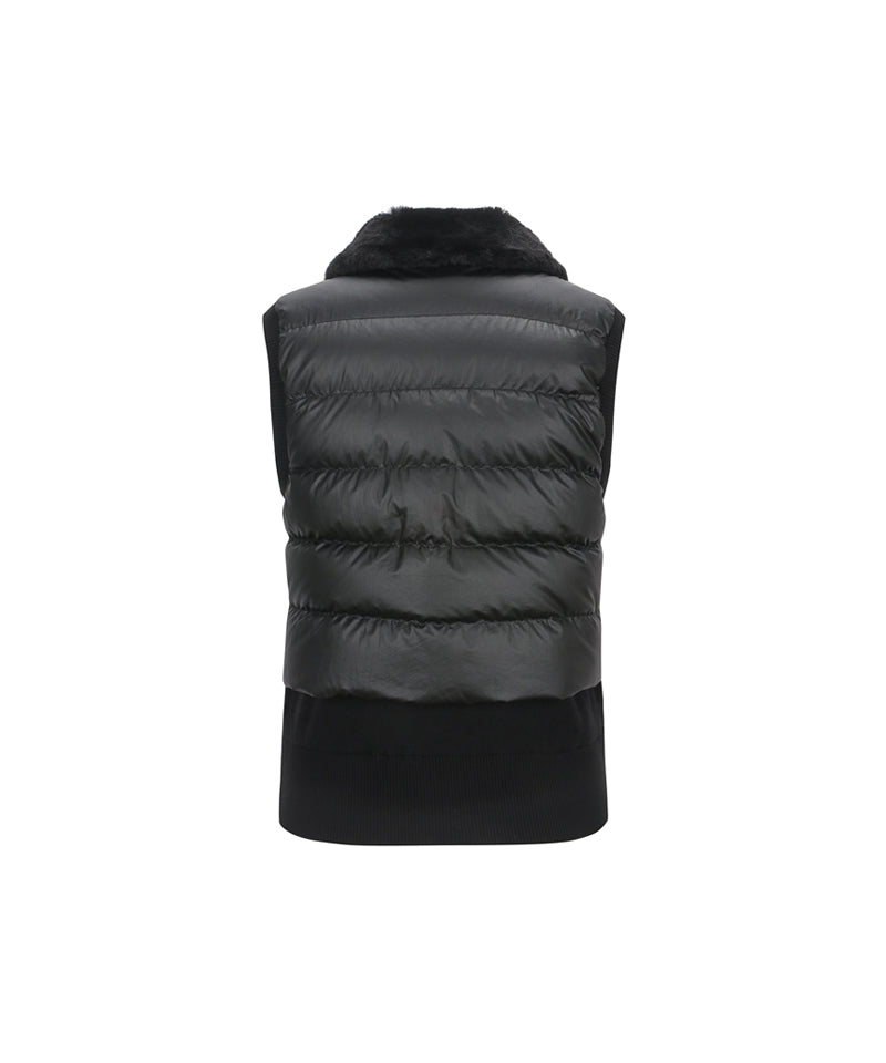 ANEW Golf Women's Fake Fur Collar Hybrid Down Vest - Black