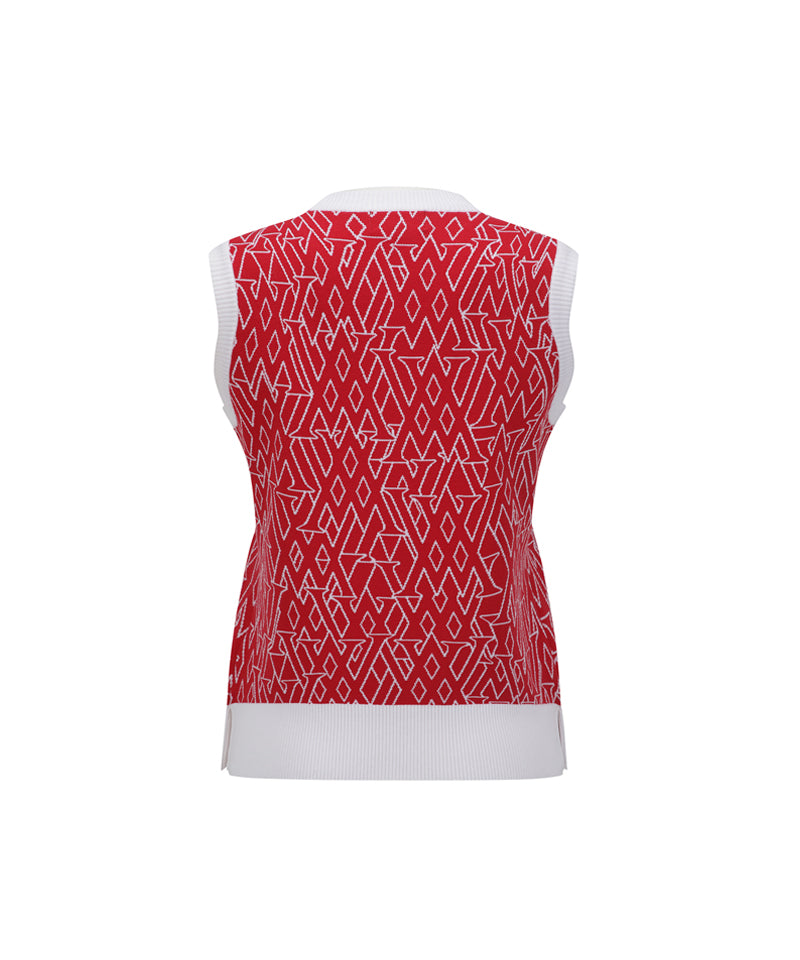 Women's SP Logo Pattern Knit Vest - Red