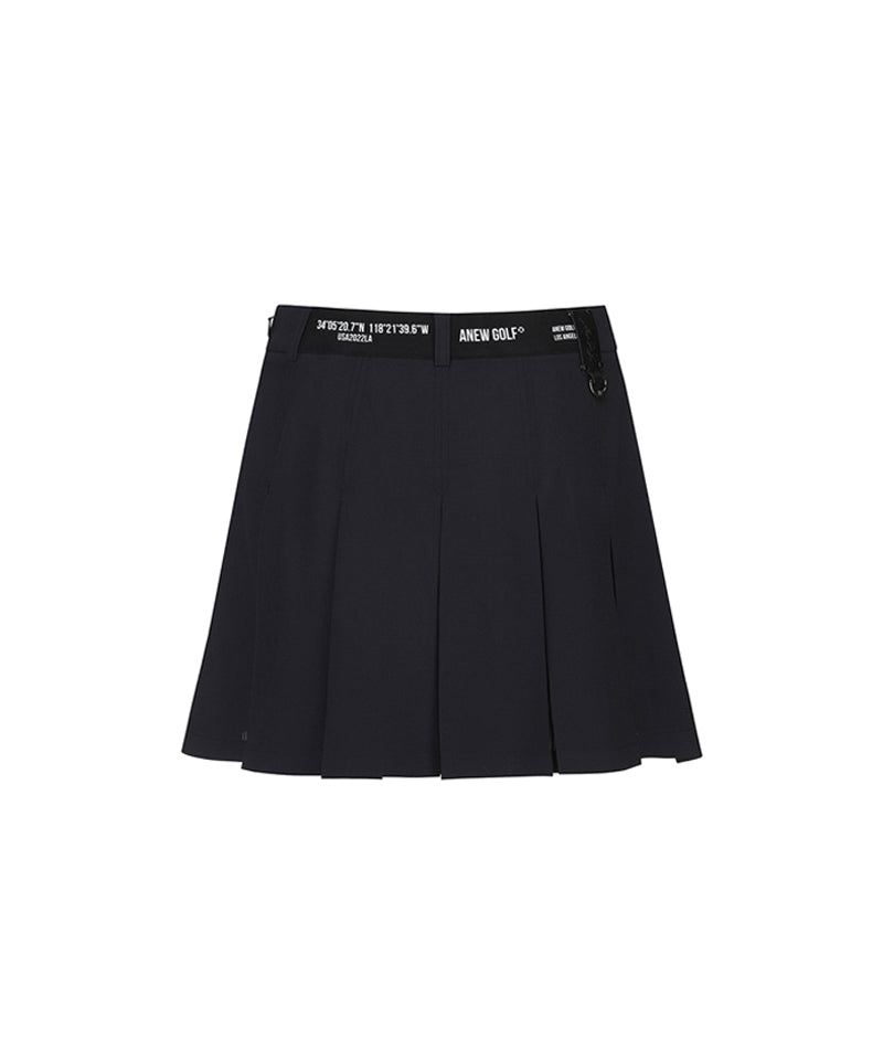 Women's Leather Buckle Point Pleats Skirt  - Black