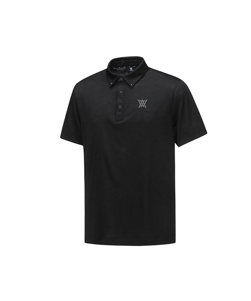 Men's Jacquard Collar Short T-Shirt - Black