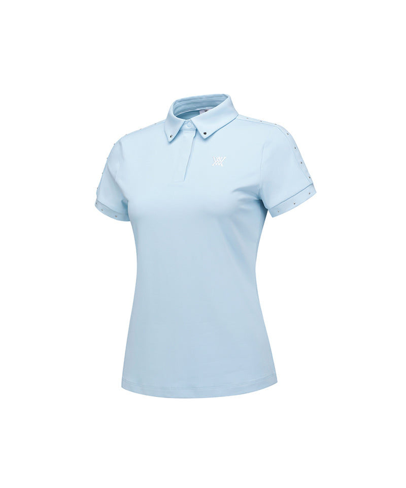 Women's Back Triangular Point Short T-Shirt - Sky Blue