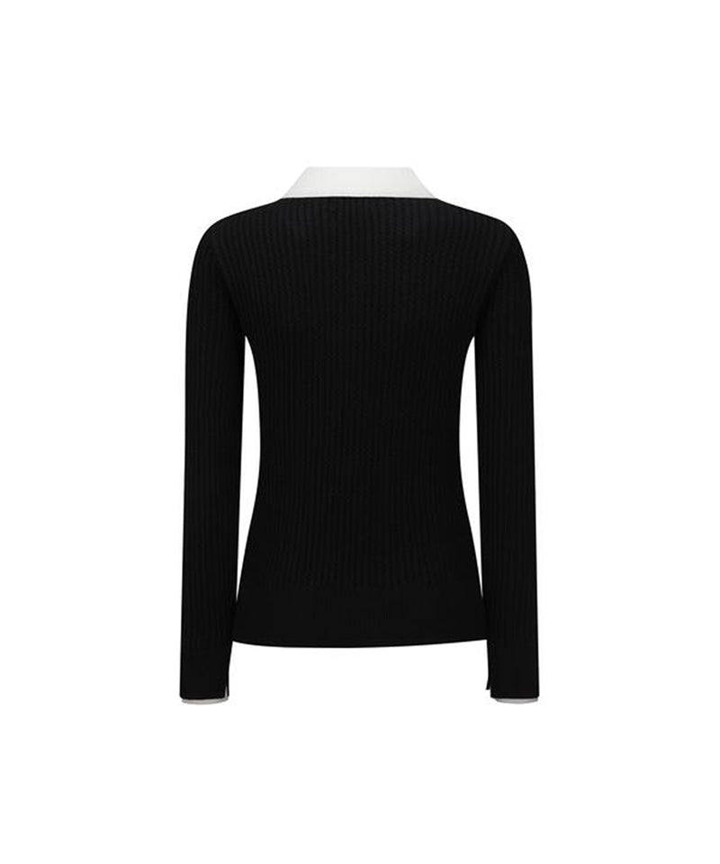 Women's Logo Point Cable Sweater - Black