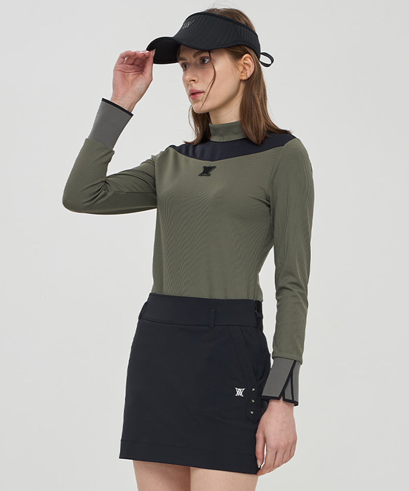 Women's Shoulder Block Long T-Shirt - Khaki