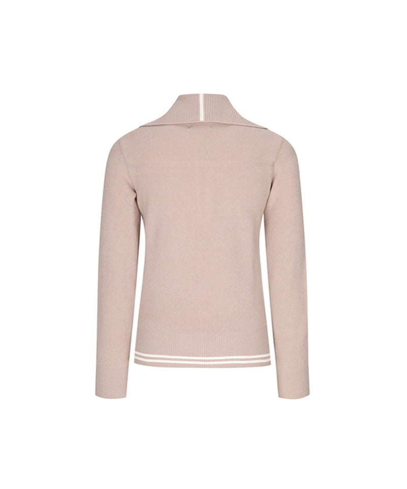 Women's Wide Collar Half Zip-Up Pullover - Light Beige