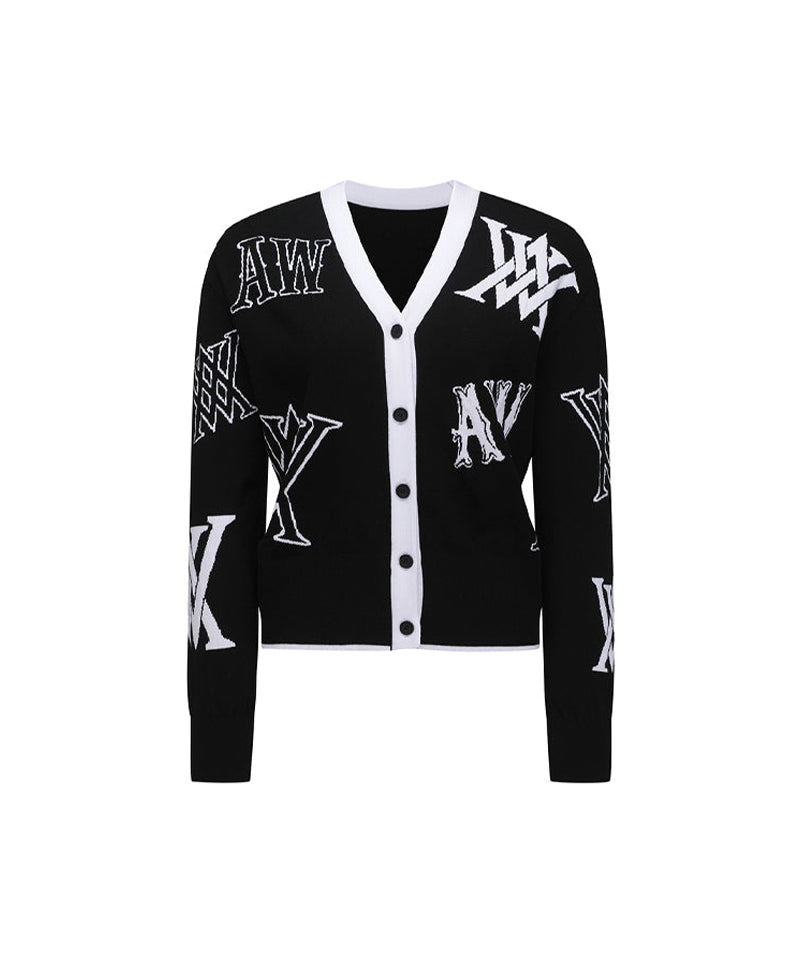 [Signature] Women's Logo Intarsia Cardigan - Black