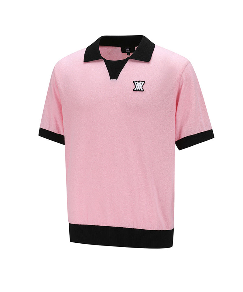 Men's Big Logo Collar Short Sweater - Pink