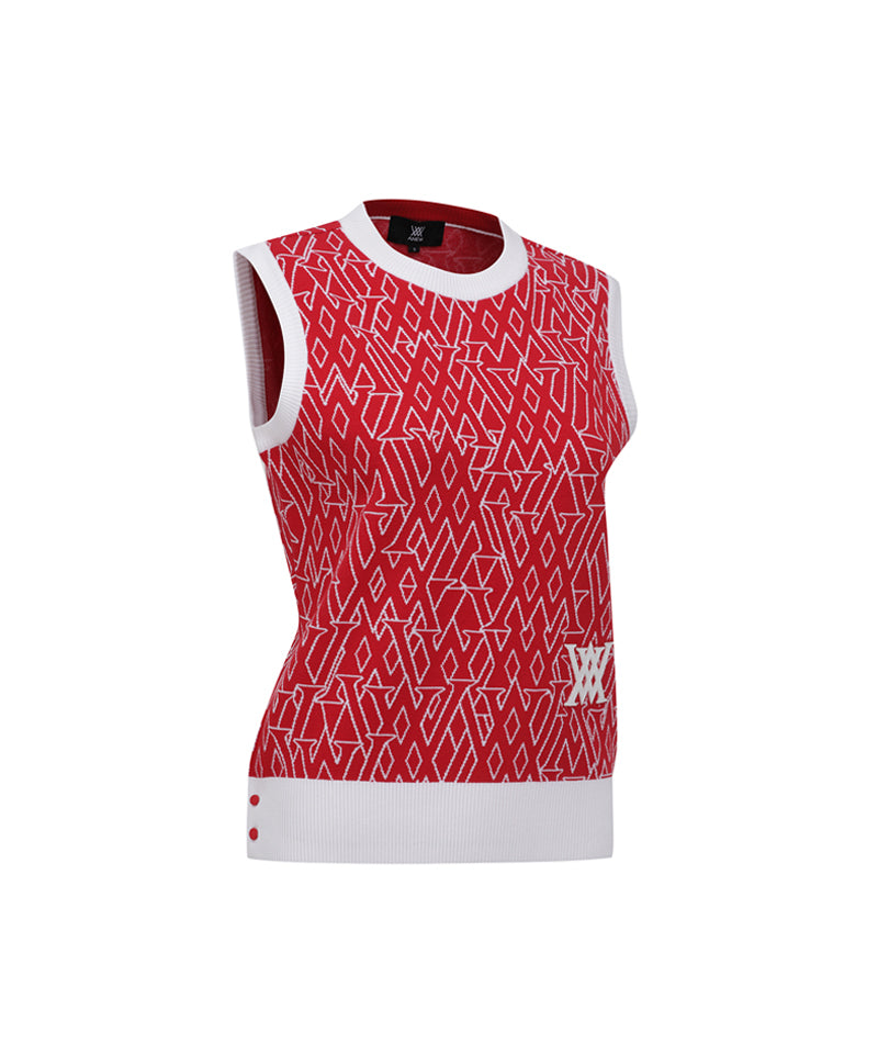 Women's SP Logo Pattern Knit Vest - Red