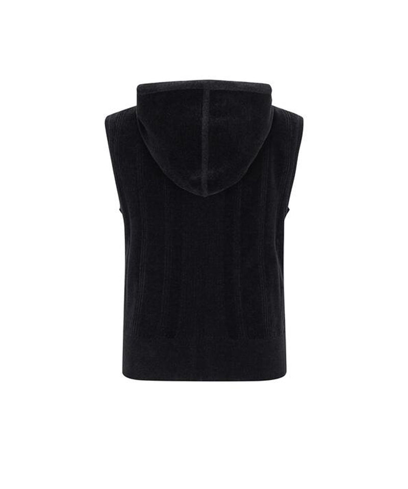 Women's Chenille Knit Hood Vest - Black