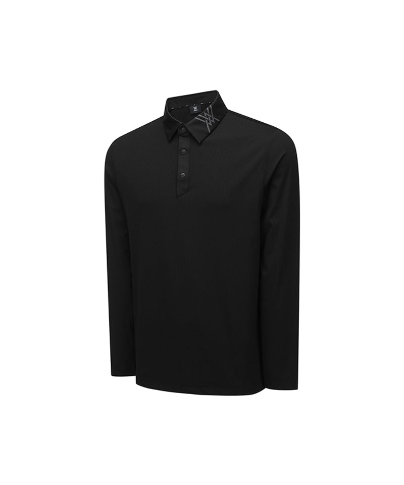 Men's Neck Point Long T-Shirt - Black