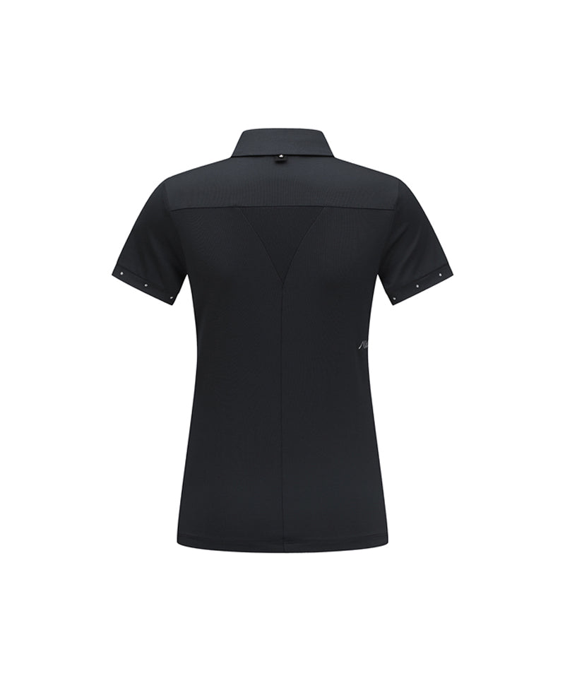 Women's Back Triangular Point Short T-Shirt - Black
