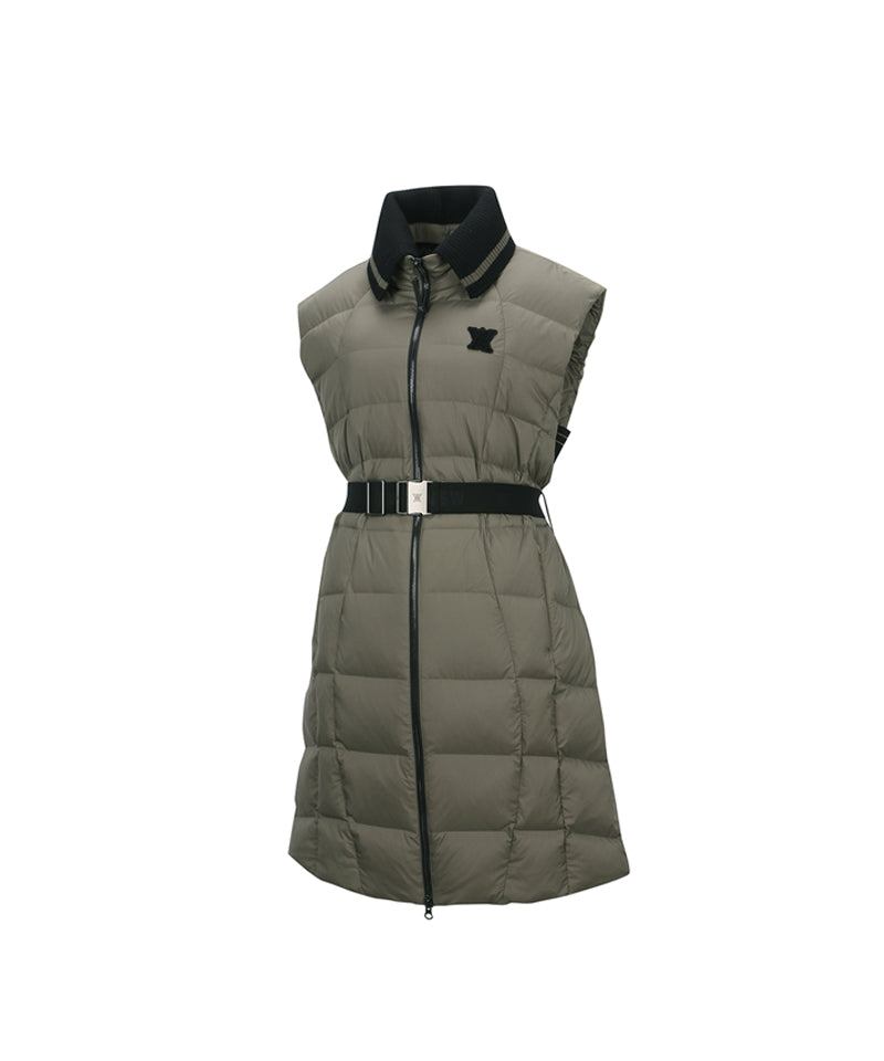 ANEW Golf Women's High Neck Long Down Vest - Light Brown