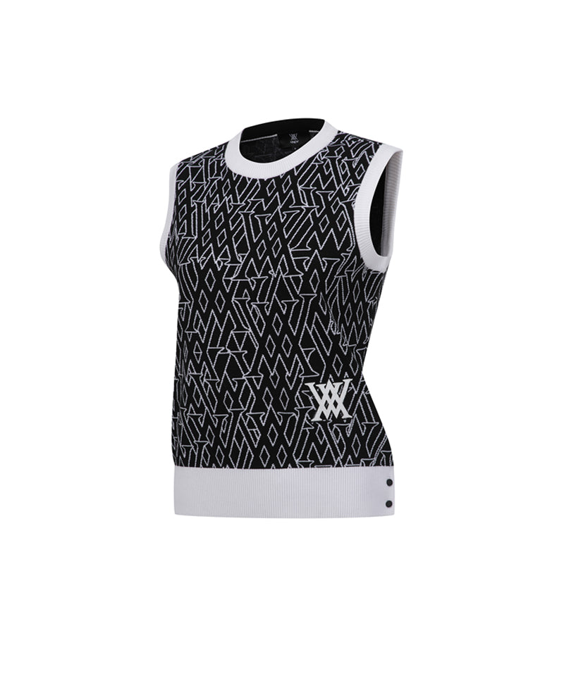 Women's SP Logo Pattern Knit Vest - Black