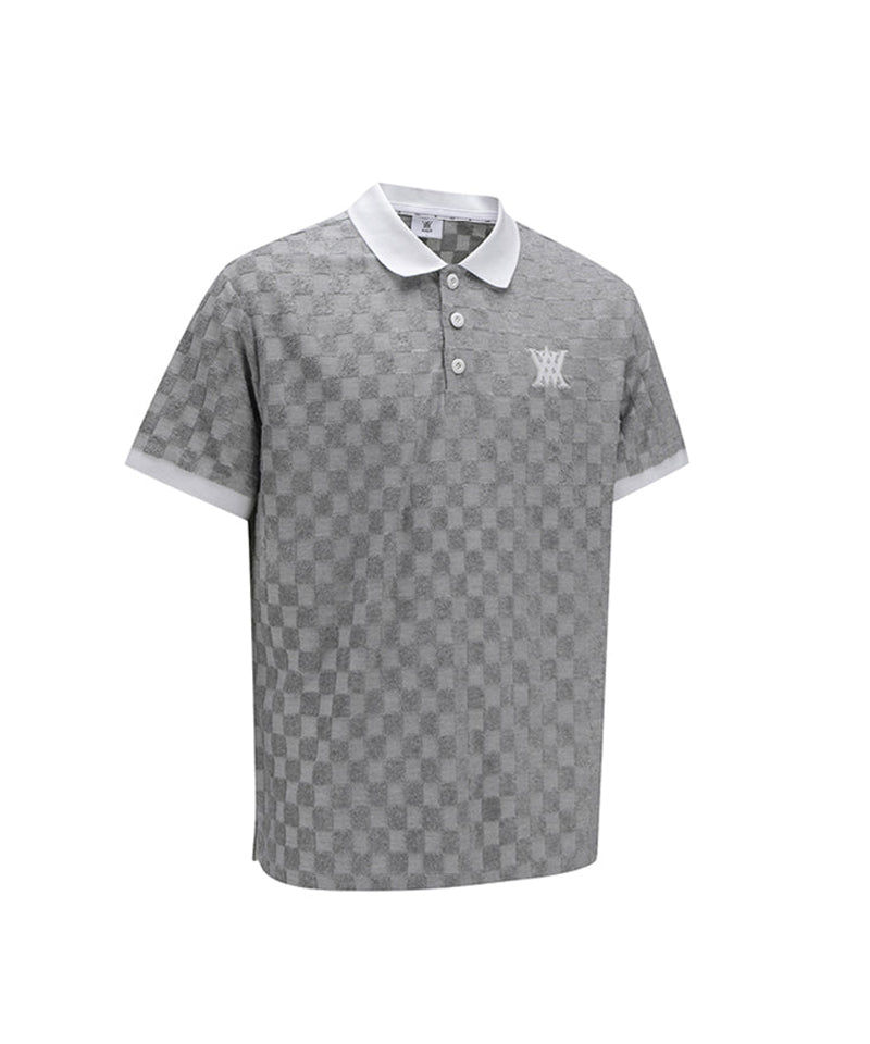 ANEW Golf Men's Terry Check Block Short T-Shirt - Gray