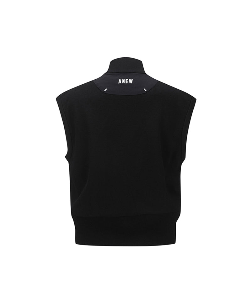 Women's Wooven Mixed Knit Vest - Black