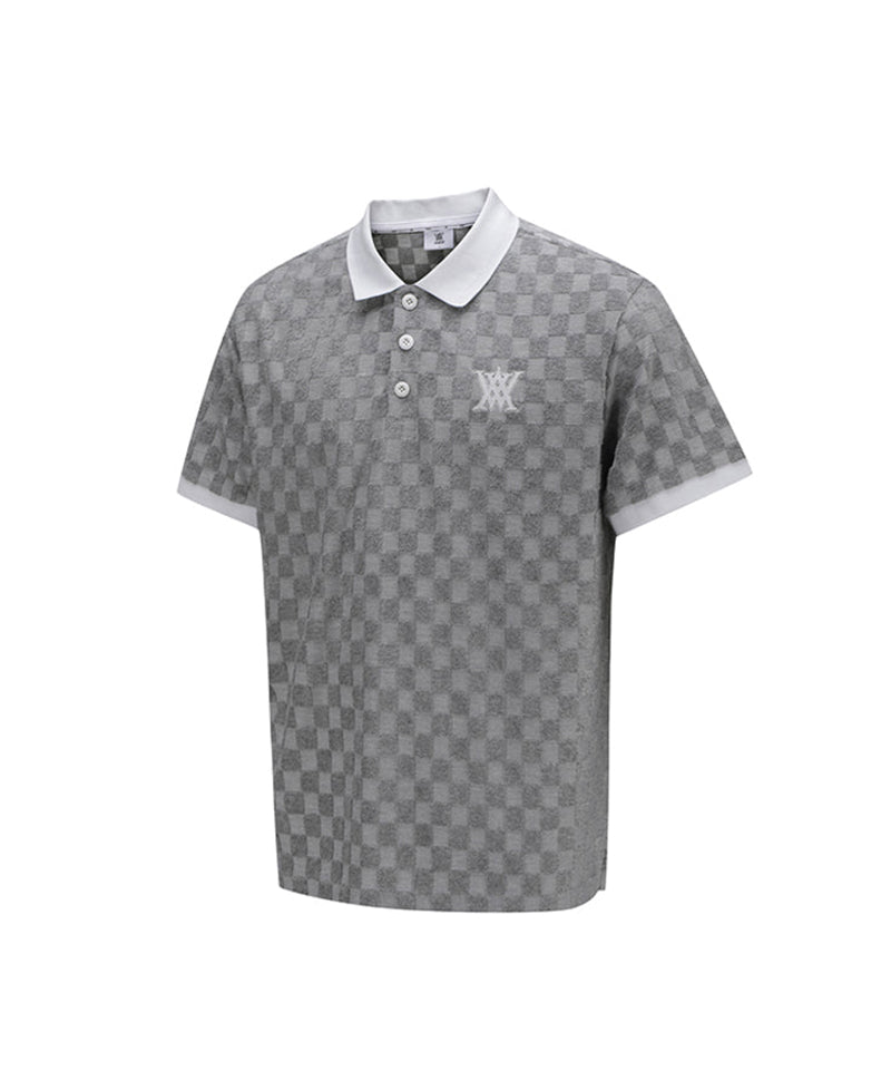 ANEW Golf Men's Terry Check Block Short T-Shirt - Gray