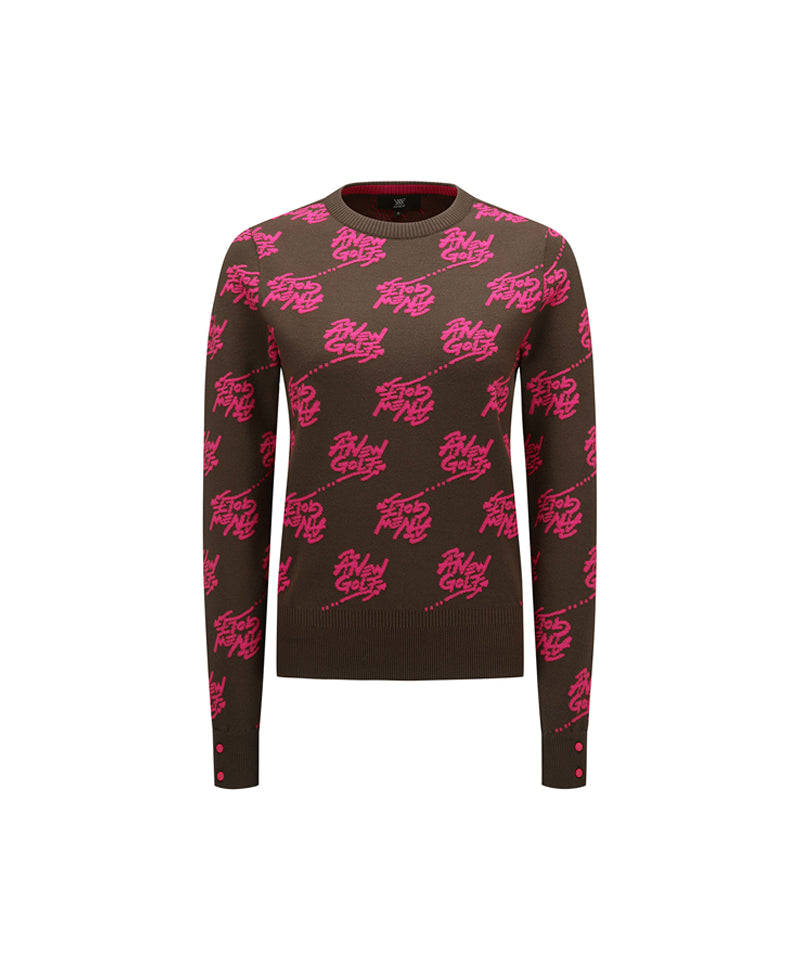 Women's Logo Pattern Jacquard Pullover - Dark Brown