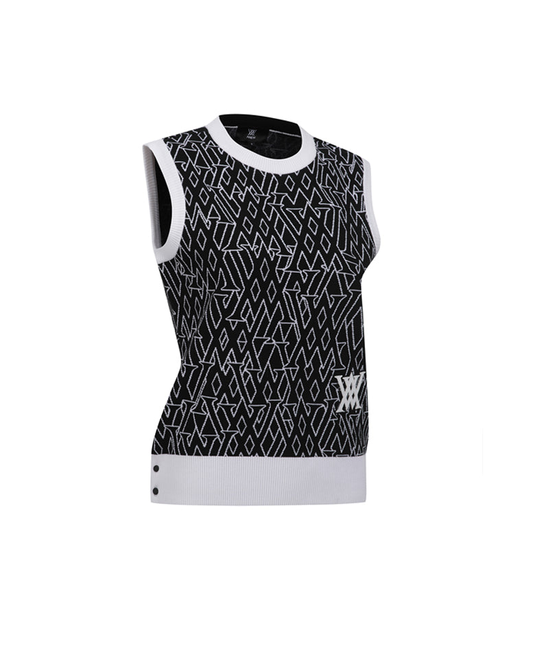 Women's SP Logo Pattern Knit Vest - Black