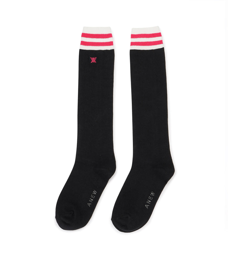 Women's Two Line Points Knee Socks - Black