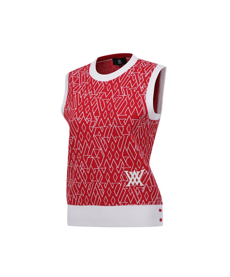 Women's SP Logo Pattern Knit Vest - Red