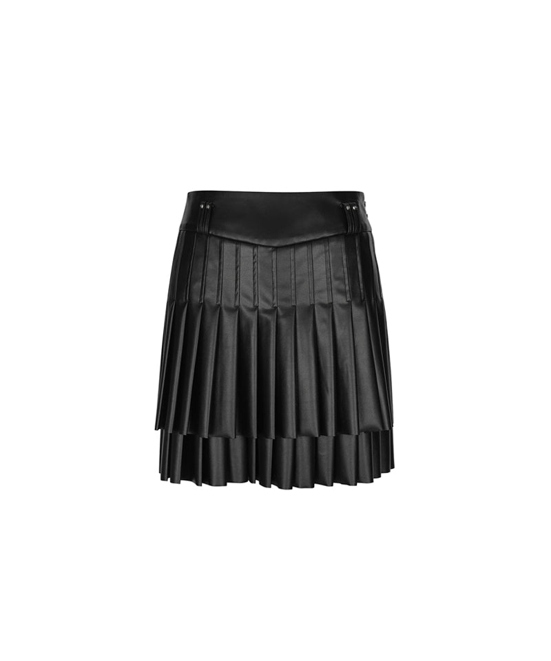 Women's Faux Leather Double Pleats SQ - Black