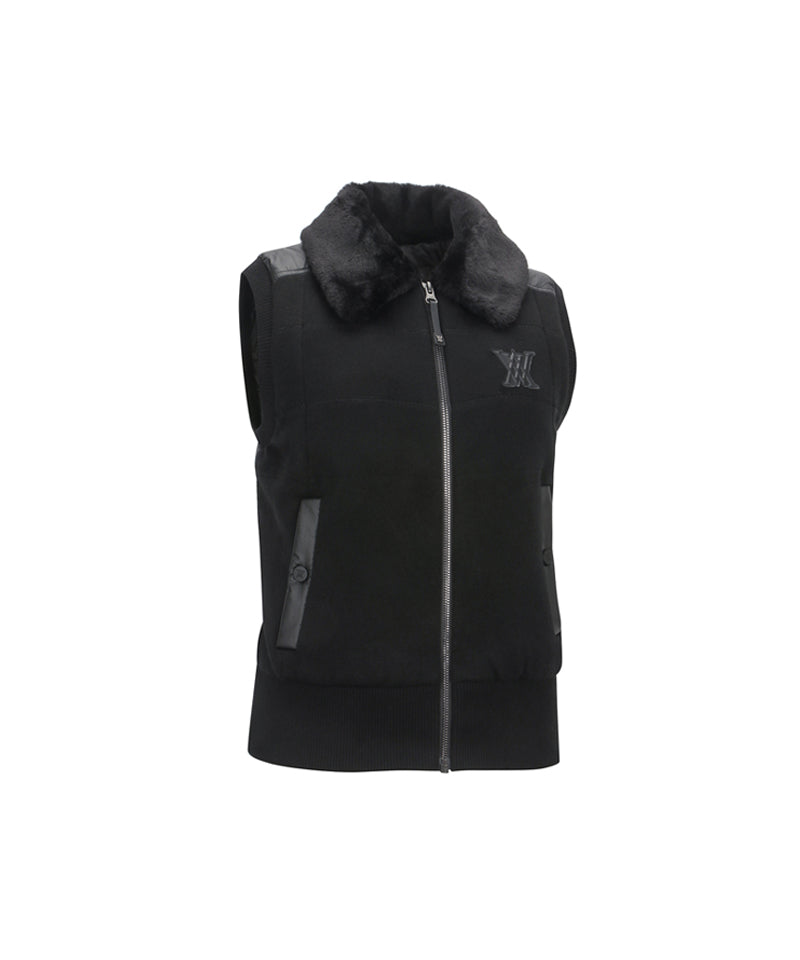 ANEW Golf Women's Fake Fur Collar Hybrid Down Vest - Black