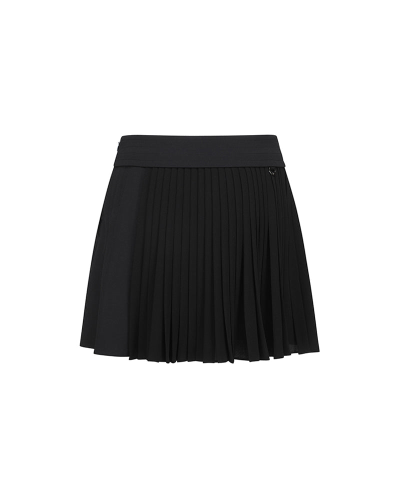 W Lace Up Waist Pleats SQ - Black