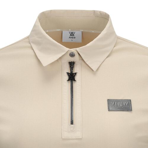 ANEW Golf Women's Woven Mixed Collar L/TS - Light Beige