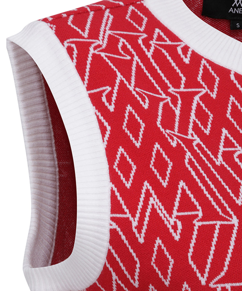 Women's SP Logo Pattern Knit Vest - Red